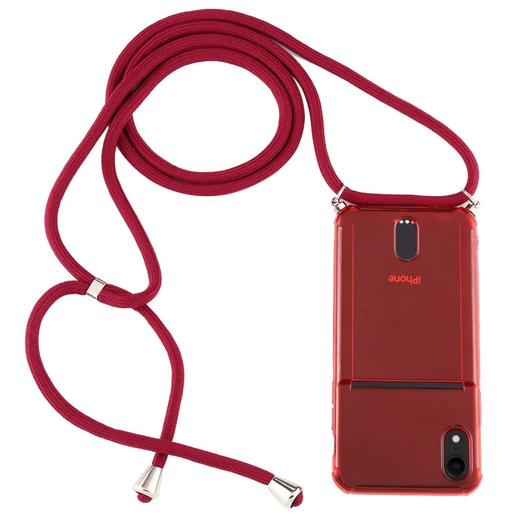 For iPhone XR Transparent TPU Protective Case with Lanyard & Card Slot