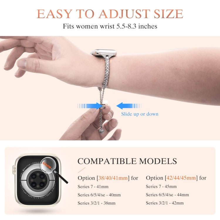 Full Diamond Metal Bracelet Watch Band For Apple Watch Series 8&7 45mm / SE 2&6&SE&5&4 44mm / 3&2&1 42mm