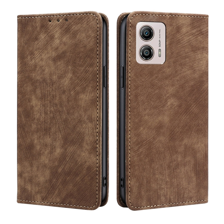 For Motorola Moto G53 5G/G13 4G/G23 4G RFID Anti-theft Brush Magnetic Leather Phone Case