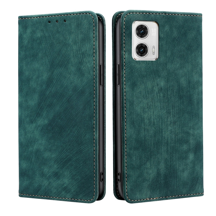 For Motorola Moto G73 5G RFID Anti-theft Brush Magnetic Leather Phone Case
