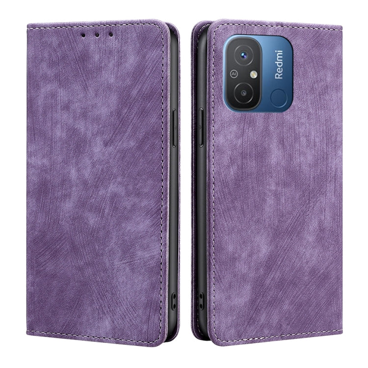 For Xiaomi Redmi 12C 4G RFID Anti-theft Brush Magnetic Leather Phone Case
