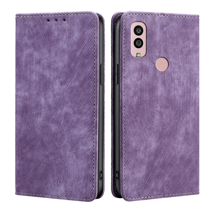 For Kyocera Android One S10 RFID Anti-theft Brush Magnetic Leather Phone Case