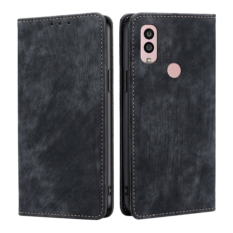 For Kyocera Android One S10 RFID Anti-theft Brush Magnetic Leather Phone Case
