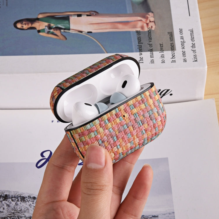 For AirPods Pro 2 PC Woven Leather Skin Earphone Case
