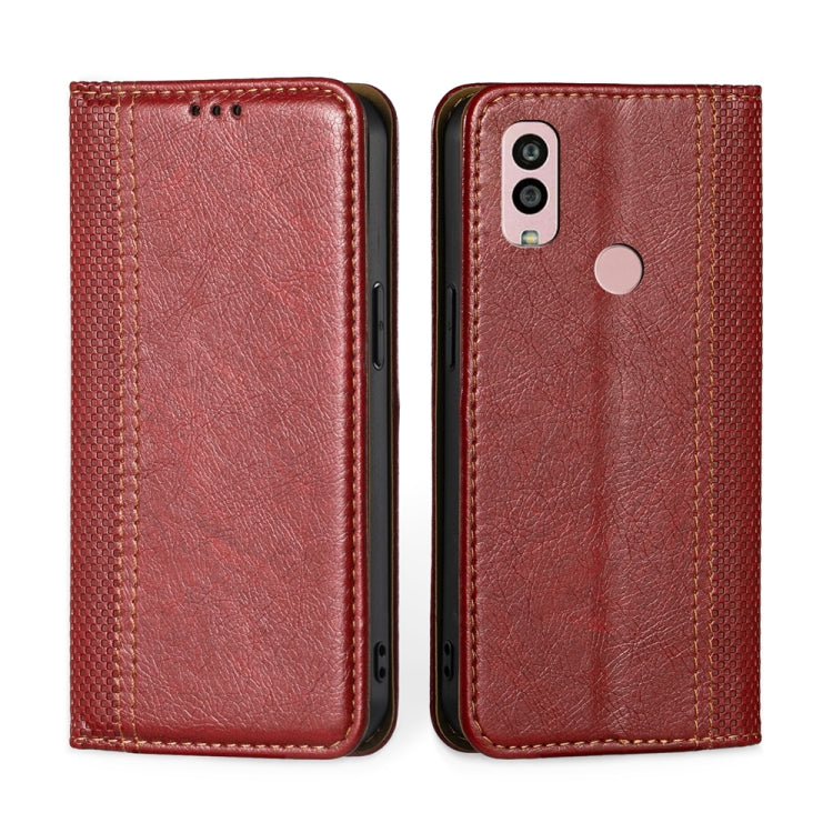 For Kyocera Android One S10 Grid Texture Magnetic Flip Leather Phone Case