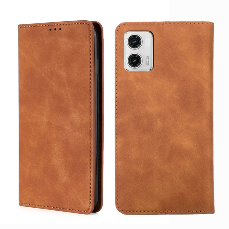 For Motorola Moto G73 5G Skin Feel Magnetic Horizontal Flip Leather Phone Case
