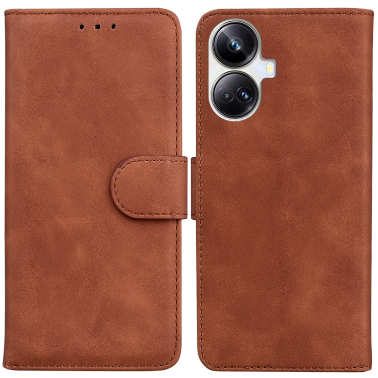 For Realme 10 Pro+ Skin Feel Pure Color Flip Leather Phone Case