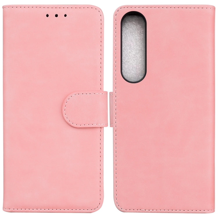 For Sony Xperia 1 IV 2023 Skin Feel Pure Color Flip Leather Phone Case