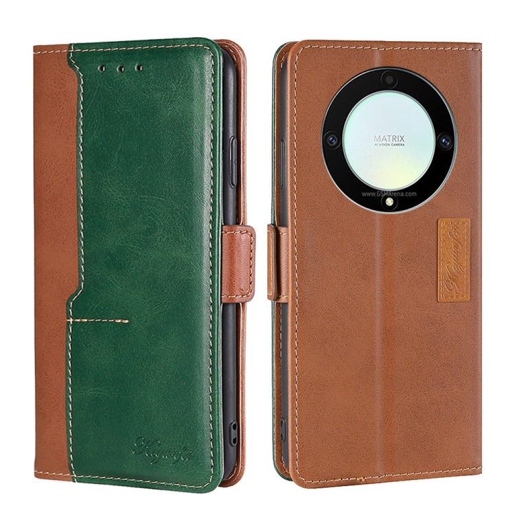 For Honor X9a 5G Contrast Color Side Buckle Leather Phone Case