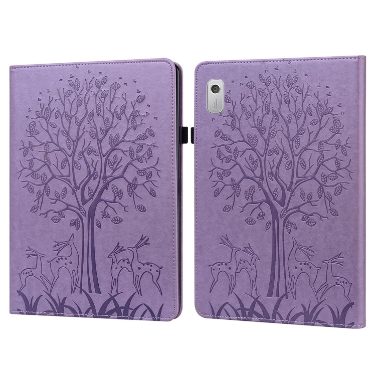 For Lenovo Tab M8 4th Gen TB-300FU Tree & Deer Pattern Embossed Leather Tablet Case