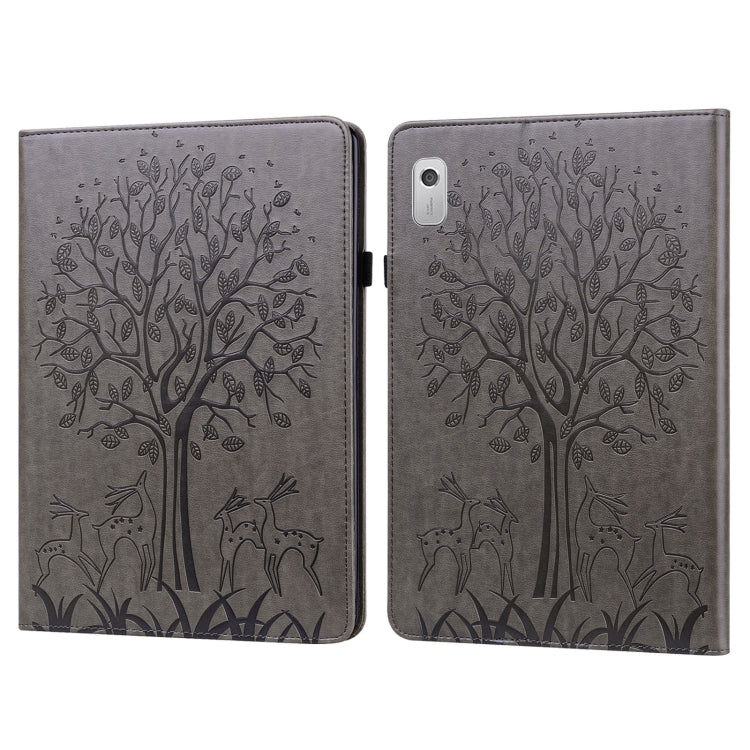 For Lenovo Tab M8 4th Gen TB-300FU Tree & Deer Pattern Embossed Leather Tablet Case