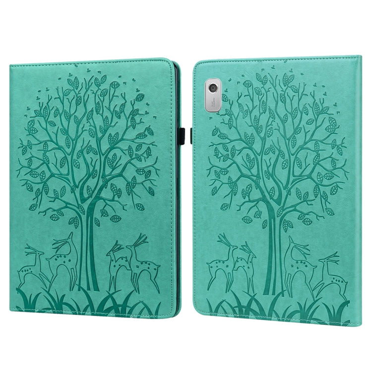 For Lenovo Tab M8 4th Gen TB-300FU Tree & Deer Pattern Embossed Leather Tablet Case