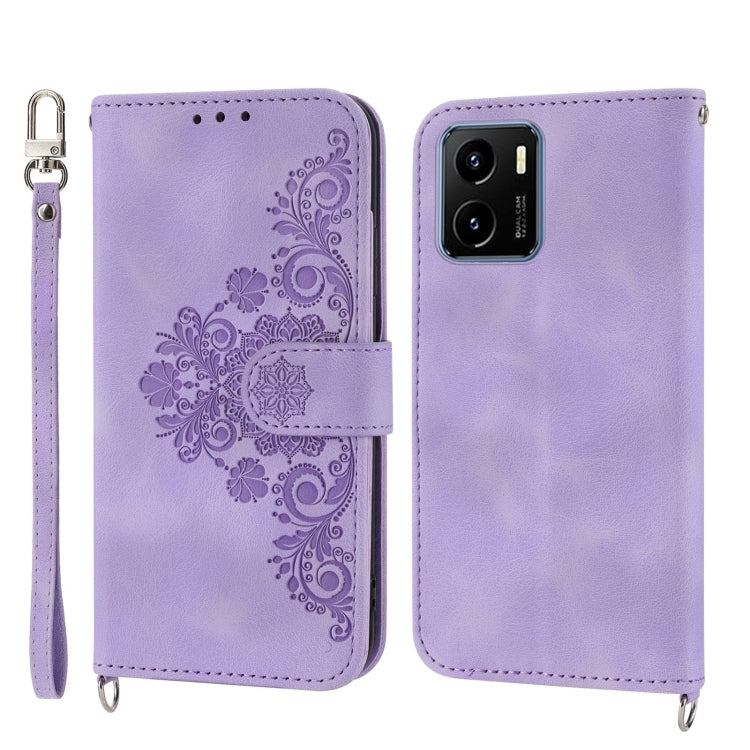 For vivo Y15s 2021 Skin-feel Flowers Embossed Wallet Leather Phone Case