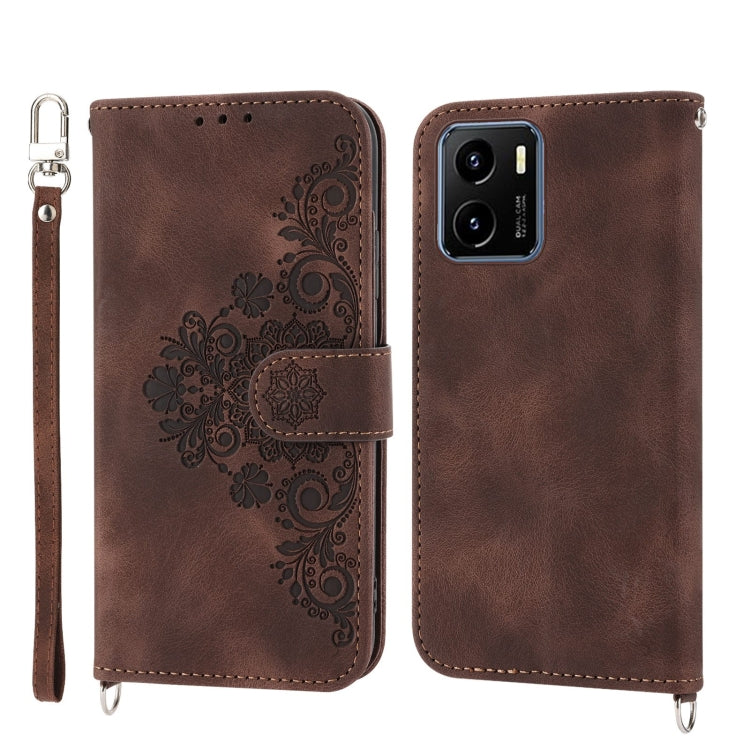 For vivo Y15s 2021 Skin-feel Flowers Embossed Wallet Leather Phone Case