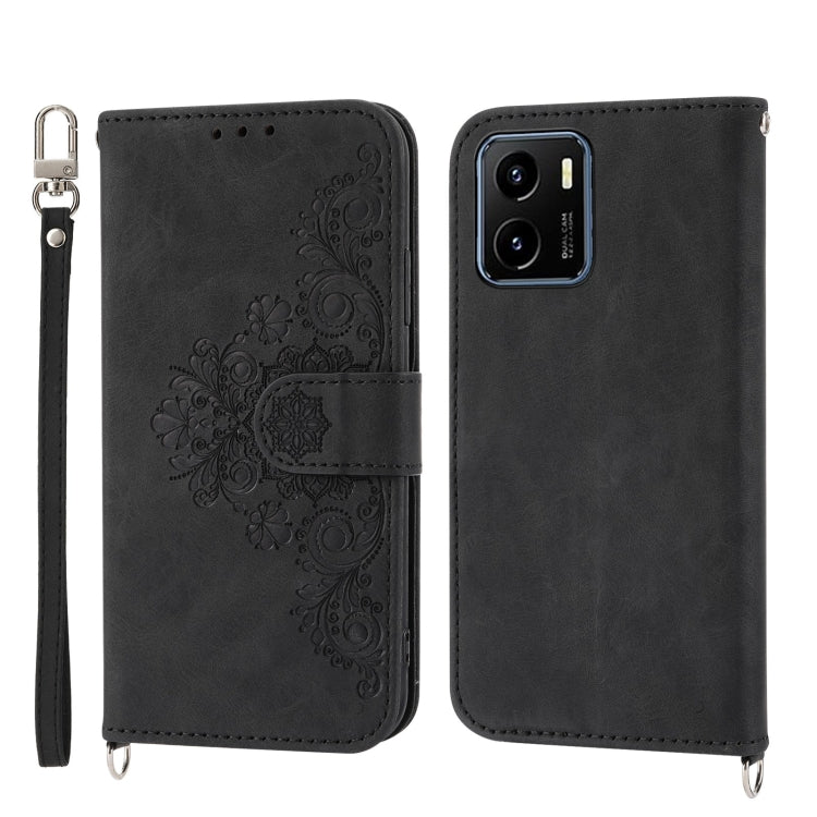 For vivo Y15s 2021 Skin-feel Flowers Embossed Wallet Leather Phone Case