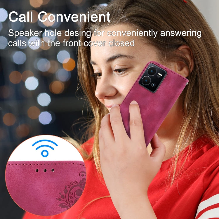 For vivo Y35 4G 2022 Skin-feel Flowers Embossed Wallet Leather Phone Case