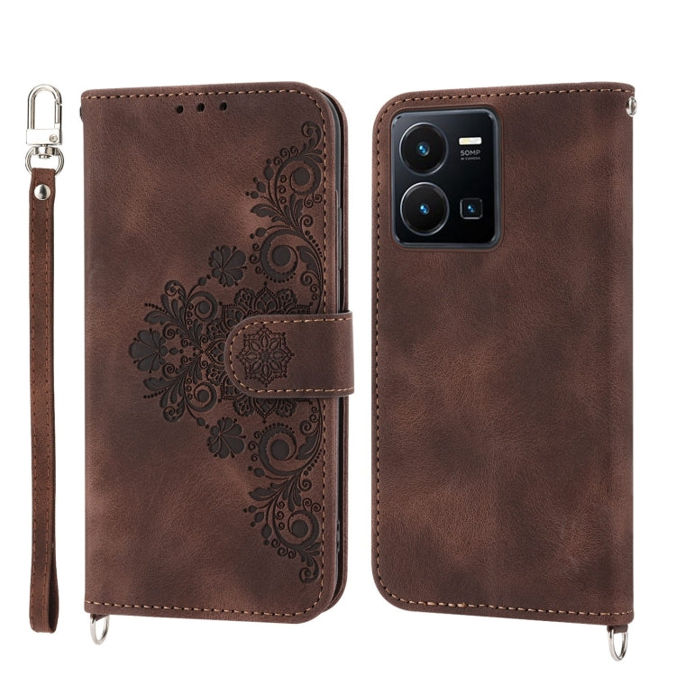 For vivo Y35 4G 2022 Skin-feel Flowers Embossed Wallet Leather Phone Case