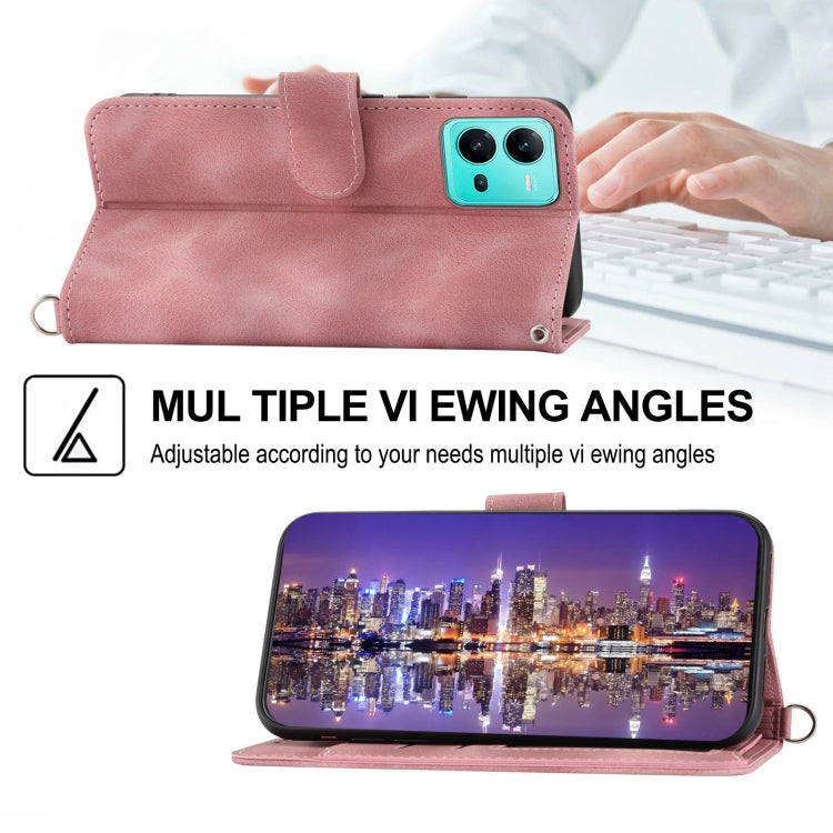 For vivo V25 5G Skin-feel Flowers Embossed Wallet Leather Phone Case