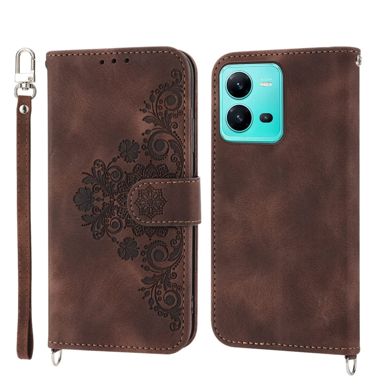For vivo V25 5G Skin-feel Flowers Embossed Wallet Leather Phone Case