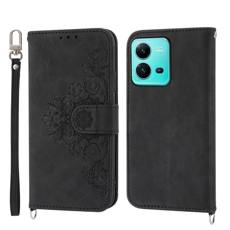 For vivo V25 5G Skin-feel Flowers Embossed Wallet Leather Phone Case