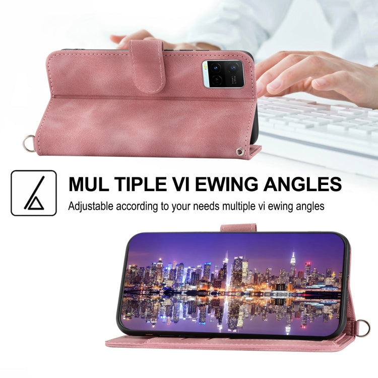 For vivo V21 2021 Skin-feel Flowers Embossed Wallet Leather Phone Case