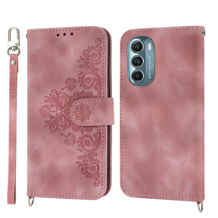 For Motorola Moto G Stylus 5G 2022 Skin-feel Flowers Embossed Wallet Leather Phone Case
