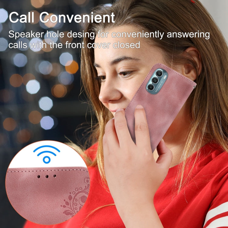 For Motorola Moto G Stylus 5G 2022 Skin-feel Flowers Embossed Wallet Leather Phone Case