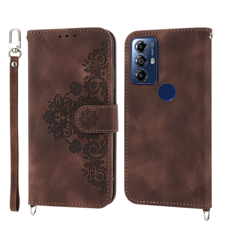 For Motorola Moto G Play 2023 Skin-feel Flowers Embossed Wallet Leather Phone Case