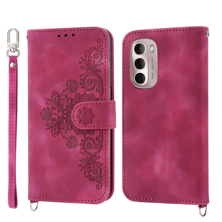 For Motorola Moto G Stylus 2022 Skin-feel Flowers Embossed Wallet Leather Phone Case