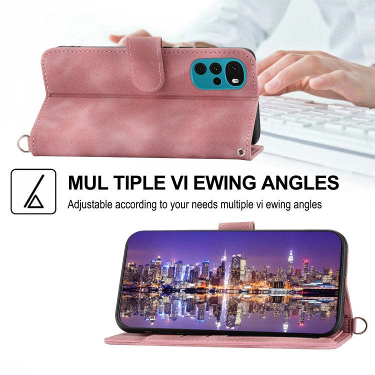 For Motorola Moto G22 Skin-feel Flowers Embossed Wallet Leather Phone Case