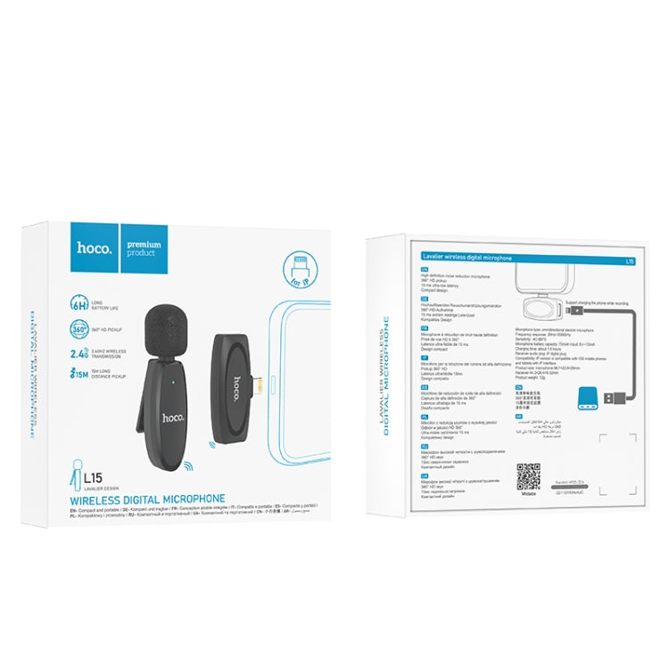 hoco L15 8 Pin Wireless Lavalier Digital Microphone(Black)