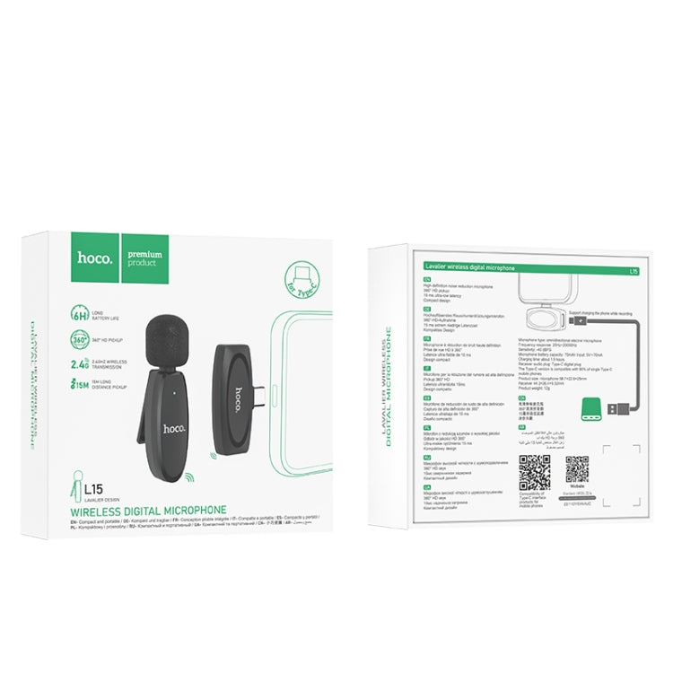 hoco L15 USB-C/Type-C Wireless Lavalier Digital Microphone(Black)