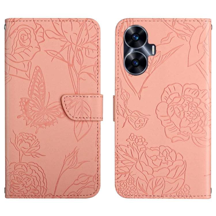 For Realme C55 HT03 Skin Feel Butterfly Embossed Flip Leather Phone Case
