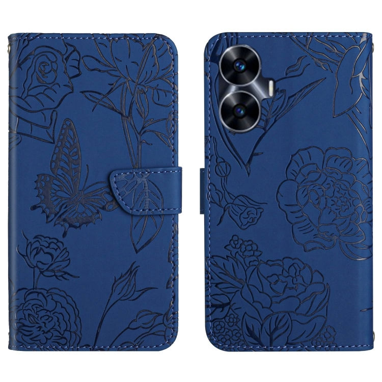 For Realme C55 HT03 Skin Feel Butterfly Embossed Flip Leather Phone Case