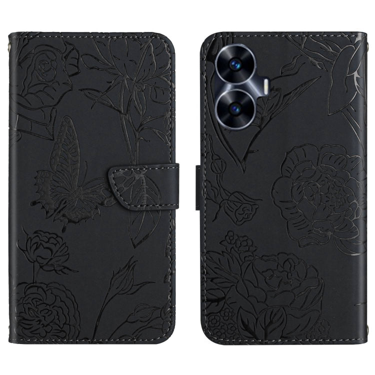 For Realme C55 HT03 Skin Feel Butterfly Embossed Flip Leather Phone Case