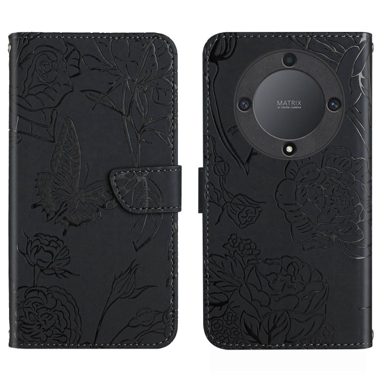 For Honor X9a 5G / Magic5 Lite HT03 Skin Feel Butterfly Embossed Flip Leather Phone Case