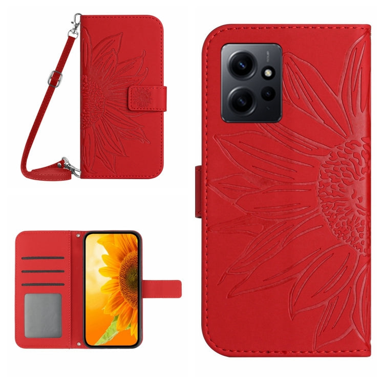 For Xiaomi Redmi Note 12 4G Global Skin Feel Sun Flower Embossed Flip Leather Phone Case with Lanyard