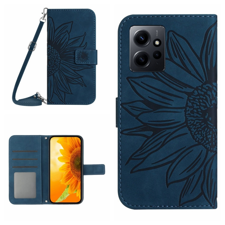 For Xiaomi Redmi Note 12 4G Global Skin Feel Sun Flower Embossed Flip Leather Phone Case with Lanyard