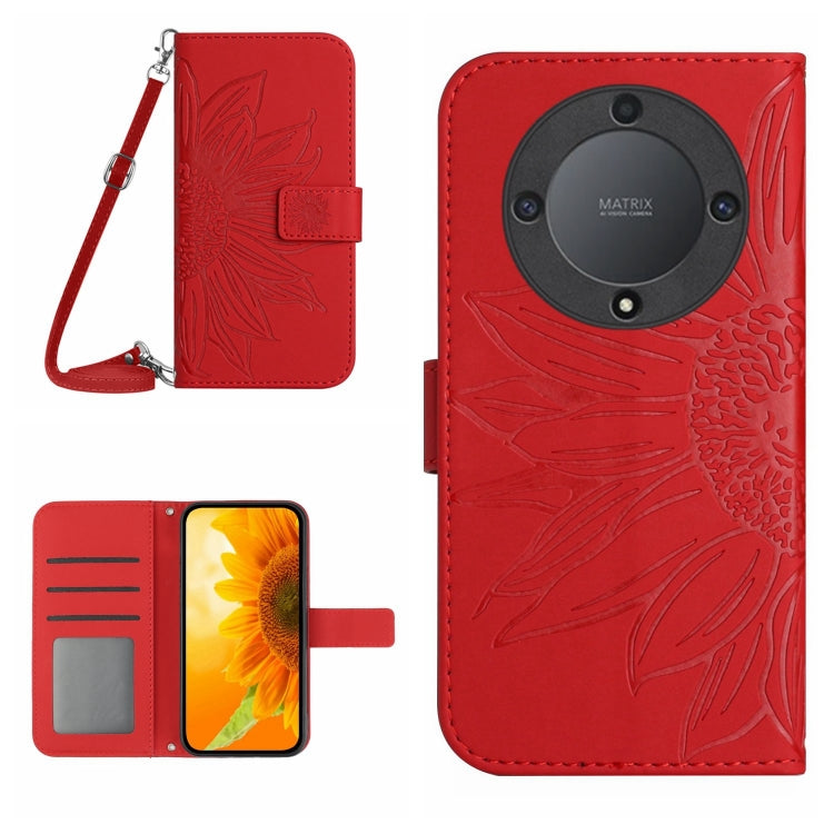 For Honor X9a 5G / Magic5 Lite Skin Feel Sun Flower Embossed Flip Leather Phone Case with Lanyard