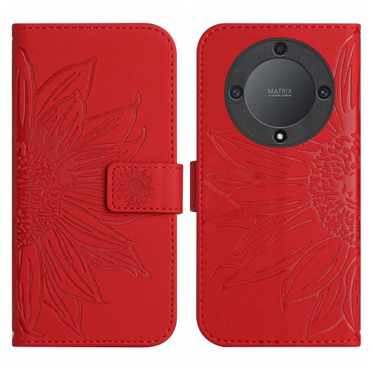 For Honor X9a 5G / Magic5 Lite Skin Feel Sun Flower Embossed Flip Leather Phone Case with Lanyard