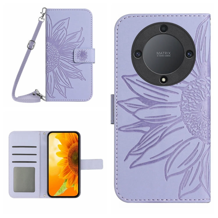 For Honor X9a 5G / Magic5 Lite Skin Feel Sun Flower Embossed Flip Leather Phone Case with Lanyard