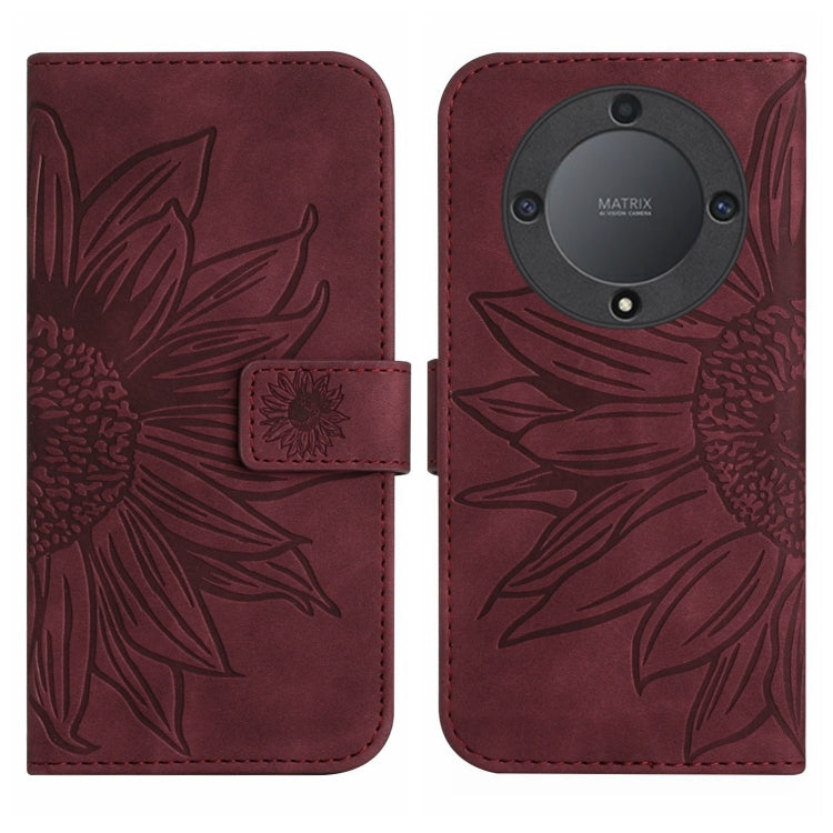 For Honor X9a 5G / Magic5 Lite Skin Feel Sun Flower Embossed Flip Leather Phone Case with Lanyard