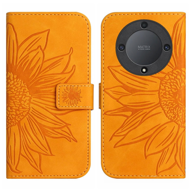 For Honor X9a 5G / Magic5 Lite Skin Feel Sun Flower Embossed Flip Leather Phone Case with Lanyard