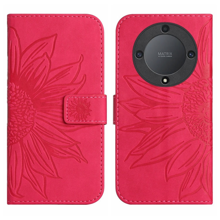 For Honor X9a 5G / Magic5 Lite Skin Feel Sun Flower Embossed Flip Leather Phone Case with Lanyard