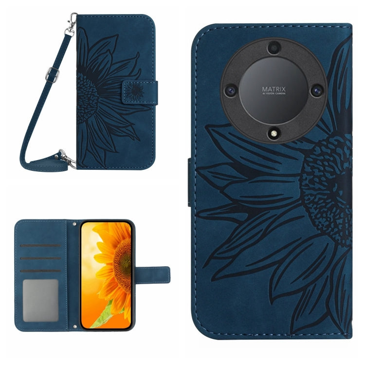 For Honor X9a 5G / Magic5 Lite Skin Feel Sun Flower Embossed Flip Leather Phone Case with Lanyard