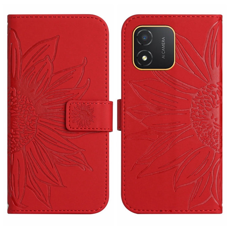 For Honor X5 4G Skin Feel Sun Flower Embossed Flip Leather Phone Case with Lanyard