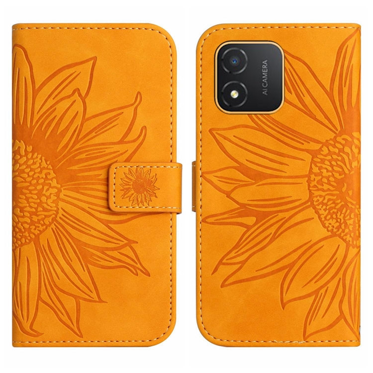 For Honor X5 4G Skin Feel Sun Flower Embossed Flip Leather Phone Case with Lanyard