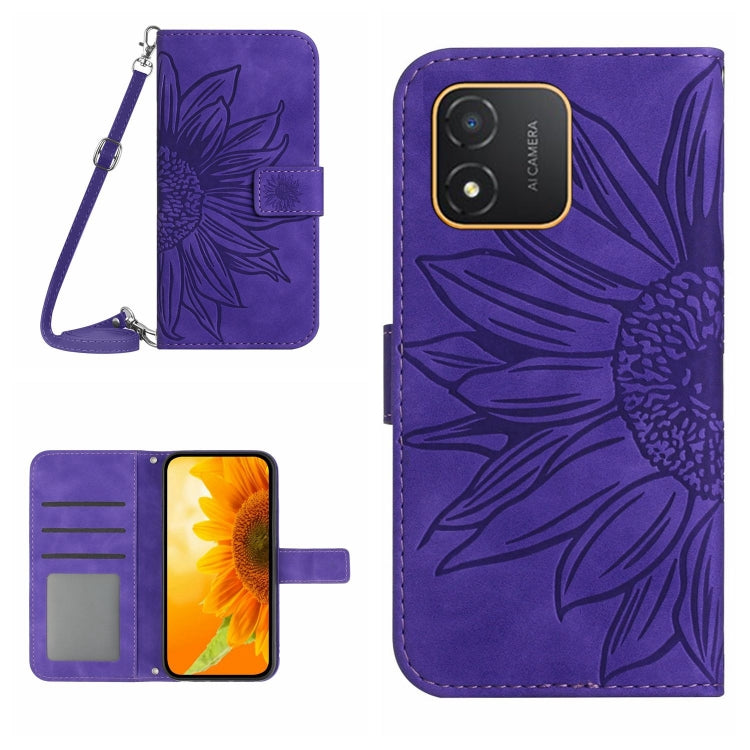 For Honor X5 4G Skin Feel Sun Flower Embossed Flip Leather Phone Case with Lanyard