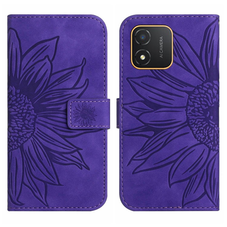 For Honor X5 4G Skin Feel Sun Flower Embossed Flip Leather Phone Case with Lanyard