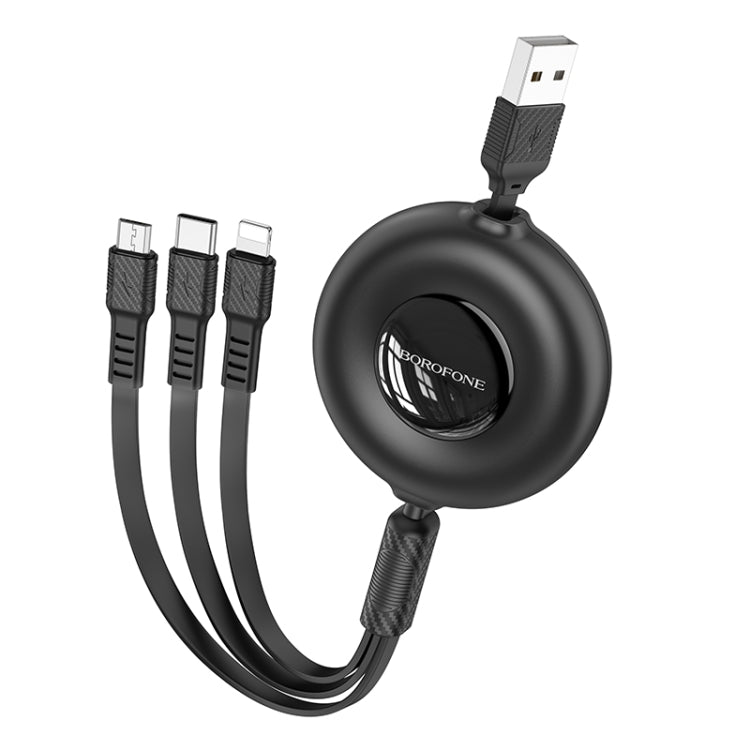 Borofone BX74 Type-C / USB-C+8 Pin+Micro USB Quick Pull Storage 3 in 1 Charging Cable, Length:1m
